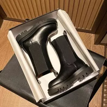 2024 г. Ботинки из натуральной кожи с внутренней стороны, женские ботинки, высокие мотоциклетные ботинки в британском стиле, ботинки челси по щиколотку 34