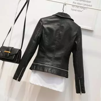 2024 г., кожаная куртка со съемным подолом, женская кожаная куртка с лацканами, короткая облегающая куртка S чёрный