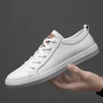 2024 г. Легкая мужская повседневная обувь из натуральной кожи, высококачественные нескользящие кроссовки для скейтбординга, удобные универсальные школьные кроссовки для мужчин 38 чёрный