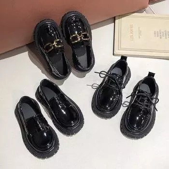 2024 г. Новые детские туфли принцессы — маленькие кожаные туфли для девочек, черные туфли в британском стиле на толстой подошве для весны и осени. 26-30 size 1 hand 5 pairs