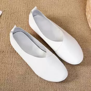 2024 г. Туфли на плоской подошве из натуральной кожи, женские мокасины из натуральной кожи, сшитые вручную, повседневная обувь из воловьей кожи, гибкая весенняя обувь, женские туфли на плоской подошве 35 белый