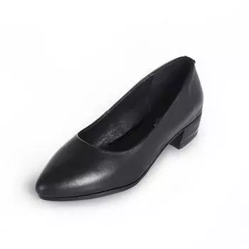2024 г., женские рабочие туфли с мягкой подошвой и острым носком, черные, на толстом каблуке, легкие, для работы бортпроводников, профессиональные, рабочие, для женщин 35 чёрный