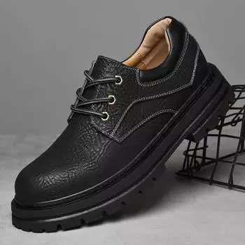 2024 Genuine Leather Fashion Casual Shoes Men All-match for Men Non-Slip Shoes New Arrival Male Comfortable Outdoor Hiking Shoe 38 чёрный