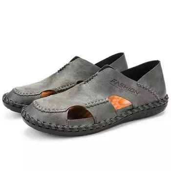 2024 Genuine Leather Men sandals Summer New Large Size Men Sandals Men s casual shoes Fashion Sandals Slippers Big Size 38-46 38 чёрный