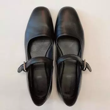 2024 г., натуральная кожа, квадратный носок, балетки, весенние туфли, сладкие, для свиданий, с пряжкой, на ремешке, Мэри Джейн для женщин 35 чёрный