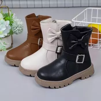 2024 Girls Boots Bowkont Children Fashion Buckle Cool Solid Color Toddler Girls Shoes Casual Short Boots Korean Princess Shoes 26 insole16.2cm чёрный