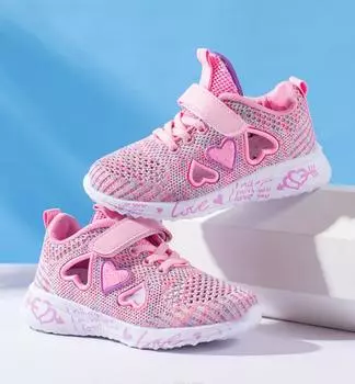 2024 Girls Casual Shoes Light Mesh Sneakers Kids Summer Children Autumn Tenis Cute Sport Cartoon Female Running Sock Footwear 26 фиолетовый