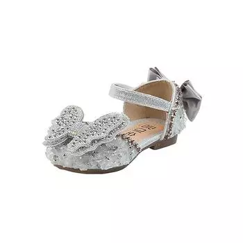 2024 Girls Mary Jane Shoes Spring New Pearl Rhinestone Butterfly Sandals Chic Kids Fashion Princess Dance Shoes for Performance 21 розовый