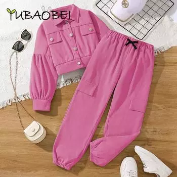 2024 г., спортивный костюм для девочек, осенняя детская одежда, куртка с длинным рукавом + комбинезон, комплект из 2 предметов 9Y розы красного