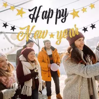 2024 год баннер сверкающий яркий цвет тонкая текстура устойчивый к выцветанию подвесной баннер праздничное украшение реквизит для фотосъемки золотистый/ярко-розовый