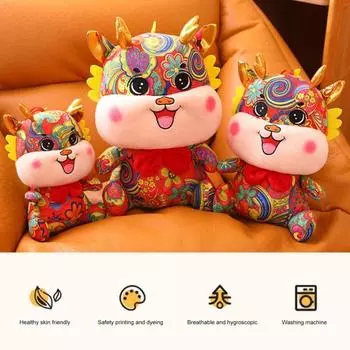 2024 год Дракона, плюшевая игрушка, изысканное мастерство, мягкий, прочный, яркий цвет, создает атмосферу, мультяшный дракон M