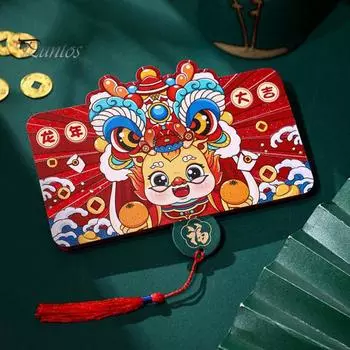 2024 год Дракона, складной красный конверт, китайский стиль, узоры дракона, счастливые деньги, красная сумка для детей, друзей, милый счастливый бумажный кошелек для монет