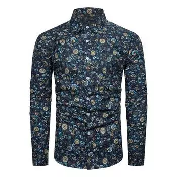 2024 года, весна и осень, мужская модная рубашка с длинным рукавом и принтом, большой размер S