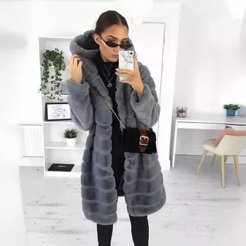 2024 горячая осень и зима однотонное плюшевое пальто с капюшоном средней и длинной длины для женщин W137 S белый