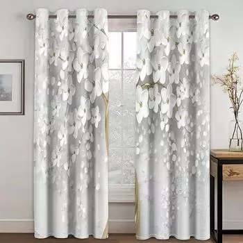 2024 Горячая продажа акварельной масляной живописи с белыми цветами Две панели 2 шт. Тонкая драпировка для гостиной спальни Декор окна W50xH130(CM)x2pcs&HOOK