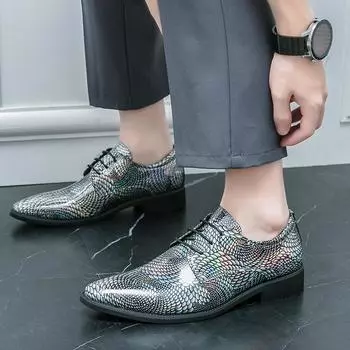 2024 Горячая Распродажа Мужские Оксфорды Туфли с Острым Носком Мужская Повседневная Обувь Шнуровка Мужская Клубная Обувь Универсальная Модная Обувь Челси для Мужчин 38 чёрный