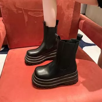 2024 Горячая Распродажа Новые Осенние Зимние Круглые Женские Элегантные Сапоги Однотонные Износостойкие Модные Нескользящие Женские Туфли 35 чёрный