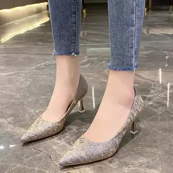 2024 Горячая Распродажа Женская Обувь Небольшие Женские Туфли На Высоком Каблуке Модные Плиссированные Офисные и Карьерные Сексуальные Туфли На Каблуках С Острым Носом Для Женщин Zapatos 34 розовый