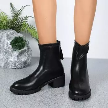 2024 Горячая Распродажа Женская Обувь Плюс Размер Женские Сапоги До Середины Икры Лаконичные Современные Сапоги Женские Круглый Носок Задняя Молния Средний Каблук Женская Обувь 36 чёрный