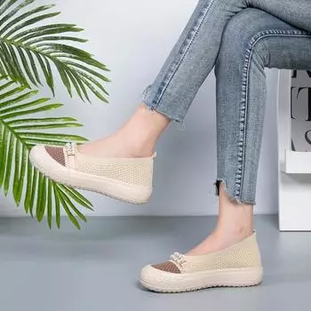 2024 Горячая Распродажа Женская Обувь Слипоны Женские Плоские Модные Повседневные Туфли Плоские С Нитками Бисером Новые Цвета Сочетания Плоские Низкие Каблуки Zapatos 36 бежевый