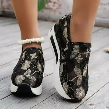 2024 Горячая Распродажа Женская Обувь Слипоны Женские Вулканизированные Туфли Осенние Круглые Носки Разноцветные Дышащие Водонепроницаемые Туфли Из Сетчатой Ткани 36 чёрный