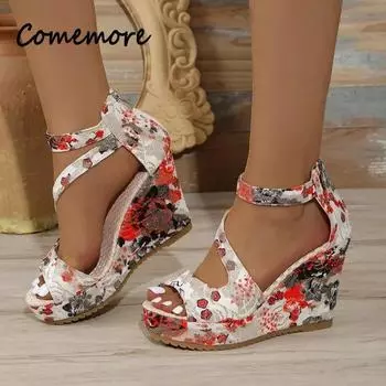 2024 Горячая Распродажа Женская Обувь Закрытый Каблук Женские Сандалии Модные Платье Сандалии Женские С Принтом Сзади Молния Платформа Танкетка Туфли Женские 36 чёрный