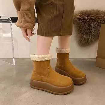 2024 Горячая Распродажа Женская Обувь Женские Ботинки Сзади Молния Модные Круглые Носки Повседневные Ботинки Женские Зимние Высококачественные Ботинки Для Зимы На Платформе 35 чёрный