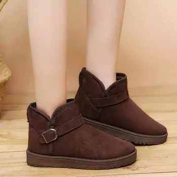 2024 Горячая Распродажа Зимние плюшевые теплые женские ботинки из цельного куска шерсти с круглым носком, пряжка One Word, зимние ботинки на низком каблуке 36