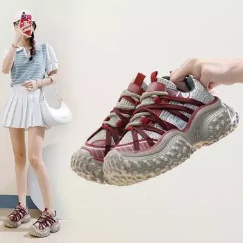 2024 Горячий продавец Новая корейская версия Network Surface Low Help Daddy Shoes Женская дышащая студенческая обувь с увеличенным размером 35 красный