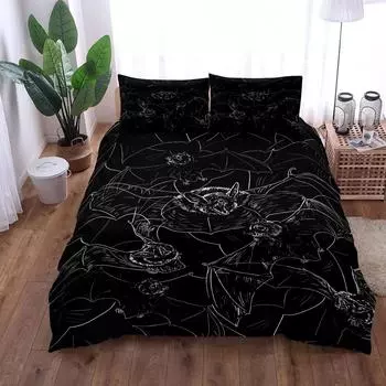 2024 Gothic Bats Black Duvet Cover Set King Queen Double Full Twin Single Size Duvet Cover Pillow Case Bed Set US Queen(228x228cm