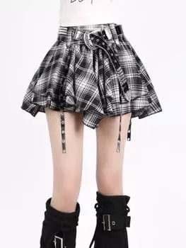 2024 готическая винтажная мини-юбка Y2k женская клетчатая элегантная повседневная одежда женская сексуальная шикарная нестандартная юбка с высокой талией новинка лета S