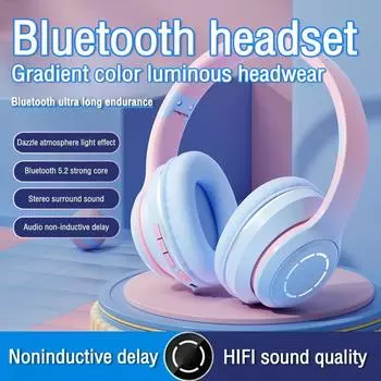 2025 цветные градиентные Bluetooth-наушники, беспроводная музыкальная гарнитура со светодиодной подсветкой и микрофоном, игровые наушники для детей, прекрасные рождественские подарки синий
