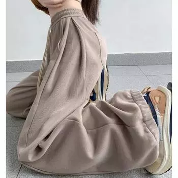 2024 Хаки мешковатые спортивные штаны Женский наряд спортивные штаны оверсайз с высокой талией свободные бежевые брюки широкие спортивные штаны женские брюки S