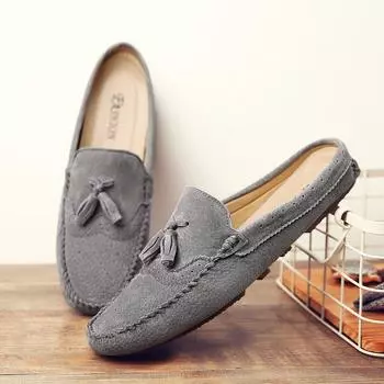 2024 Полутапочки Мужские мокасины Роскошные замшевые туфли Мужские тапочки Итальянская мода Ленивые туфли-лодочки Мужские мокасины без застежек Muller Shoes 38 синий