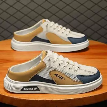 2024 Half Slippers Men Low Top Canvas Shoes Casual Airy Sneakers Korean Style Autumn Lace Up Casual Non-Slips Trainers 39 зелёный