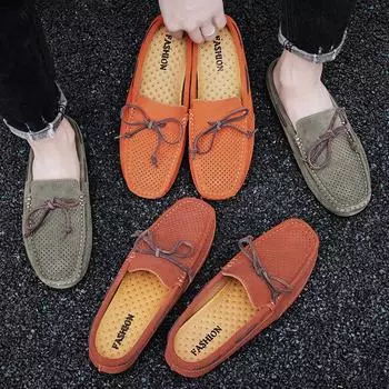2024 Half Slippers Mens Slip on Moccasins Suede Shoes Men Casual Driving Shoes Breathable Loafers Fashion Half Shoes Lazy Shoes 38