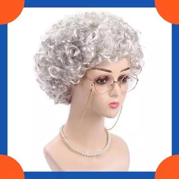2025 Хэллоуин Бабушка Парик Кудрявый Парик Для Косплея белый