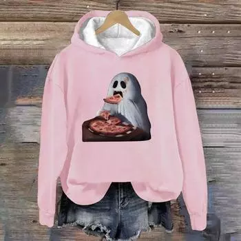 2024 Хэллоуин Осень и зима Модный спортивный свитшот с капюшоном и принтом Bloody Letter Small Ghost Пуловер Уличный стиль Топы S