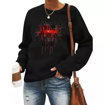 2024 Хэллоуин Осень и зима Трендовый спортивный свитшот с капюшоном и кровавыми буквами Модный принтованный пуловер Уличный стиль Топы S