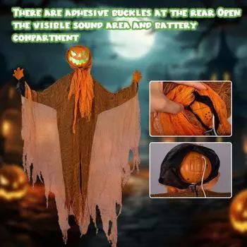 2024 Хэллоуин тыква ужас украшение 4 фута новый светящийся и звуковой тыквенный человек декор реквизит на батарейках