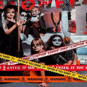 2024 Хэллоуин украшения предупреждающие знаки ленты Хэллоуин реквизит окна вечеринка опасность Lline Хэллоуин декор пугающая лента комплект