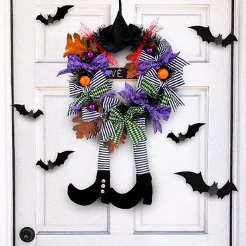 2024 Halloween Witch Hat Long Legs Pumpkin Wreath Door Hanging Haunted House Horror Wreath Decoration Pendant Decoration Props 35*5*70CM