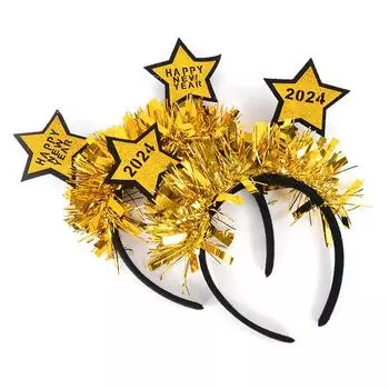 2024 Happy New Year Headband Gold Silver Glitter Star Sequin Hairhoop Accessories New Year Party Christmas Photo Prop Decoration