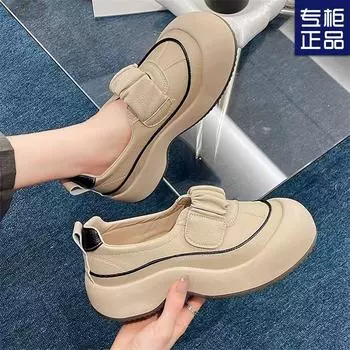 2024 heightening shallow mouth single shoes breathable one pedal summer and autumn new sports and leisure muffin platform women s shoes explosion 35 чёрный
