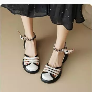 2024 Высокий внешний вид, толстая подошва, цвет головки Bao, 2024, все удобные нескользящие износостойкие женские сандалии 35 чёрный