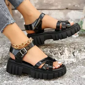 2024 High Heels Gladiator Sandals Woman Open Head Sexy Block Heel Platform Shoes Summer Buckle Size 35-43 Women Sandals 35 белый