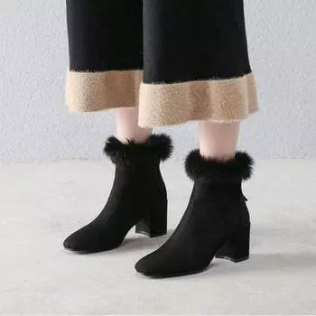 2024 high heels winter velvet warm new thick heel Martin boots autumn and winter versatile with cheongsam outer wear 35 хаки