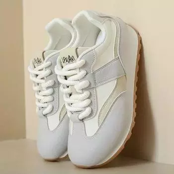 2024 High-quality Color-blocked Shallow-mouth Lace-up Flat-heeled Comfortable Spring and Autumn Women s Sports Shoes Sneaker 35 коричневый