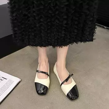 2024 High Quality Female Shoes Mary Janes Women s Flats Fashion Dress Flats Women Bow Tie Square Toe Slip on Outdoor Shoes Women 35 чёрный