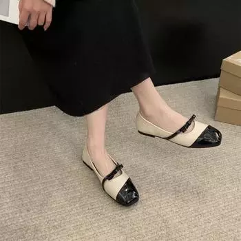 2024 High Quality Female Shoes Mary Janes Women s Flats Fashion Dress Flats Women Bow Tie Square Toe Slip on Outdoor Shoes Women 35 чёрный